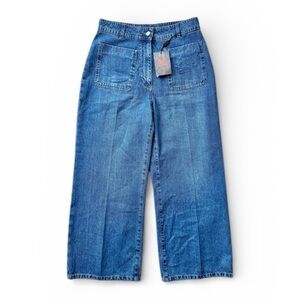 Etro Milano Pegaso Embroidered Wide Leg Jeans Blue Size 30